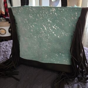 Fringed Leather Mint Speckle Cow Tiffany Blue Sparkle Concealed Carry Gun Purse